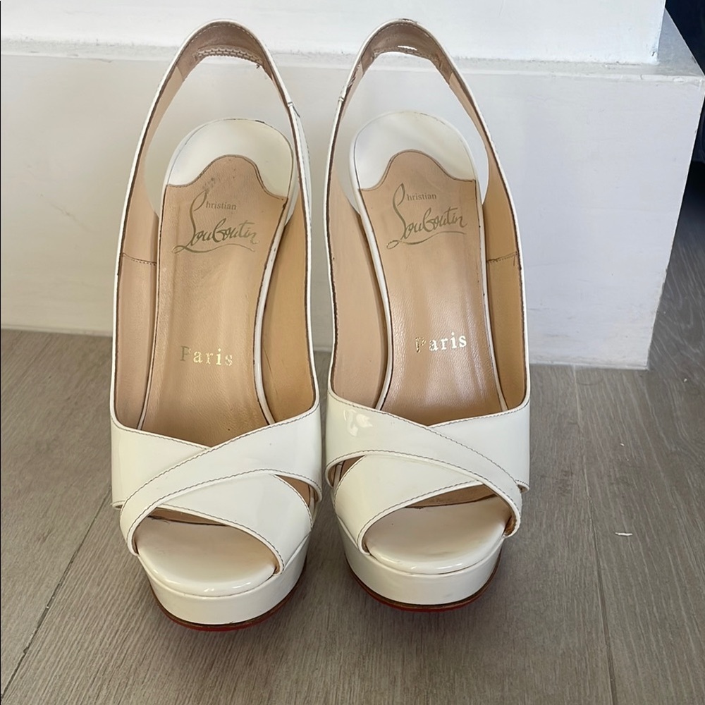 Christian Louboutin White Peep-Toe Platform Heels